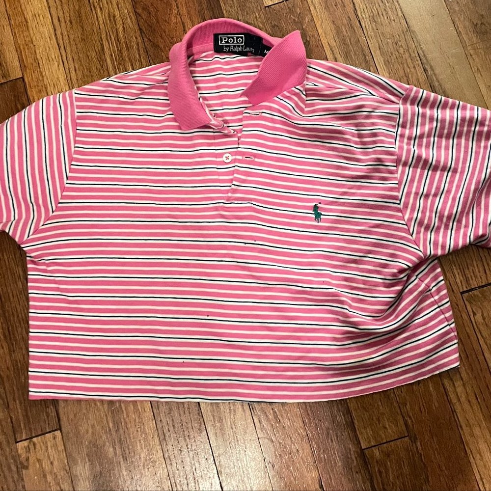 Ralph Lauren Baby Pink Stripped Cropped Polo